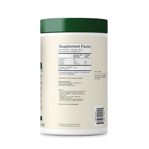 Great Lakes Wellness Collagen Peptides Powder for Skin, Hair, Nails, Joints & Digestion - Unflavored - 22 Servings (Pack of 1)