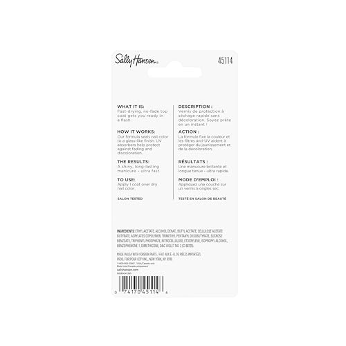 Sally Hansen Insta-Dri®, Clear Top Coat, Quick Dry, Long Lasting, Streak-Free Shine, Clear Nail Polish