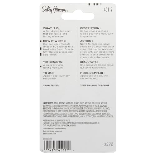 Sally Hansen Insta-Dri®, Clear Top Coat, Quick Dry, Long Lasting, Streak-Free Shine, Clear Nail Polish