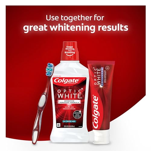 Colgate Optic White Whitening Mouthwash, Fresh Mint - 946mL, 32 Fluid Ounce (3 Pack)
