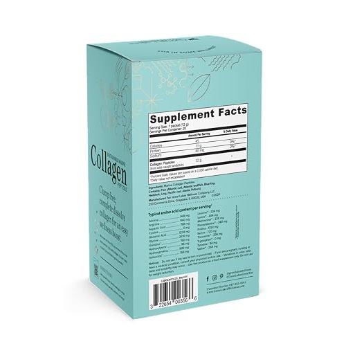 Great Lakes Wellness Sustainable Marine Collagen Peptides Powder for Skin, Hair, Nails, Joints & Digestion - Unflavored - Quick Dissolve Hydrolyzed, Wild Caught, MSC Certified, Non-GMO, Kosher - 8 oz