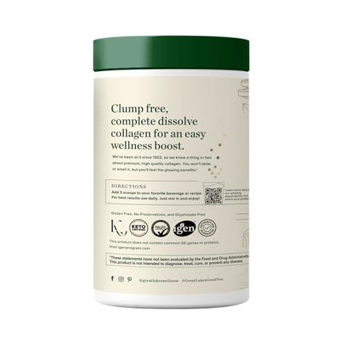 Great Lakes Wellness Collagen Peptides Powder for Skin, Hair, Nails, Joints & Digestion - Unflavored - 22 Servings (Pack of 1)