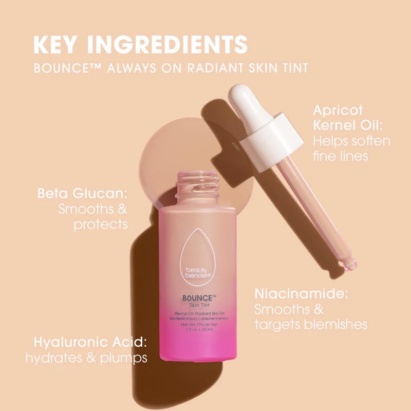Beautyblender 12-Hour Always on Radiant Skin Tint, Breathable Serum Foundation Stays Put for All Day Long Wear, Infused with Hyaluronic Acid & Niacinamide, Medium 1