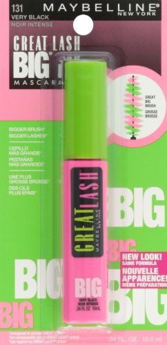 Maybelline Great Lash Washable Mascara Makeup, Volumizing Lash-Doubling Formula That Conditions As It Thickens, Blackest Black, 1 Count