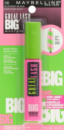 Maybelline Great Lash Washable Mascara Makeup, Volumizing Lash-Doubling Formula That Conditions As It Thickens, Blackest Black, 1 Count