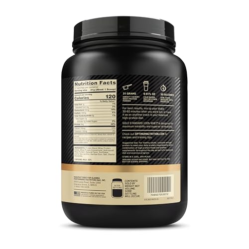 Optimum Nutrition Gold Standard 100% Whey Protein Powder, Vanilla Ice Cream, 2 Pound (Packaging May Vary)