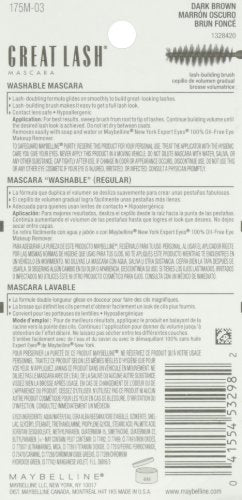 Maybelline Great Lash Washable Mascara Makeup, Volumizing Lash-Doubling Formula That Conditions As It Thickens, Blackest Black, 1 Count