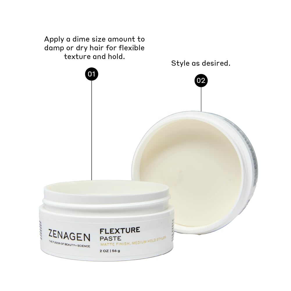ZENAGEN Flexture Paste | Matte Finish, Medium Hold Styler, Microfiber Formula with Geranium Extract + Aloe Leaf Juice, Vegan, Plant-Based, All Hair Types, 2 oz