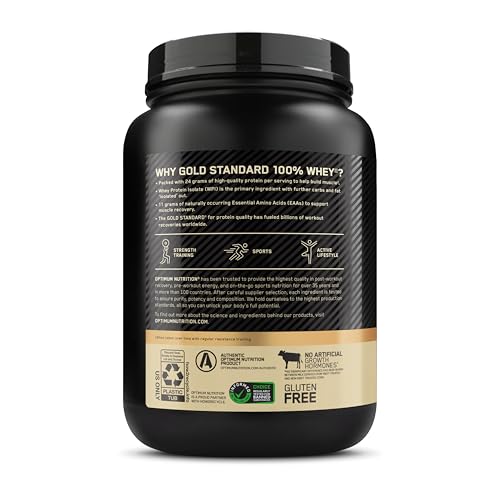 Optimum Nutrition Gold Standard 100% Whey Protein Powder, Vanilla Ice Cream, 2 Pound (Packaging May Vary)