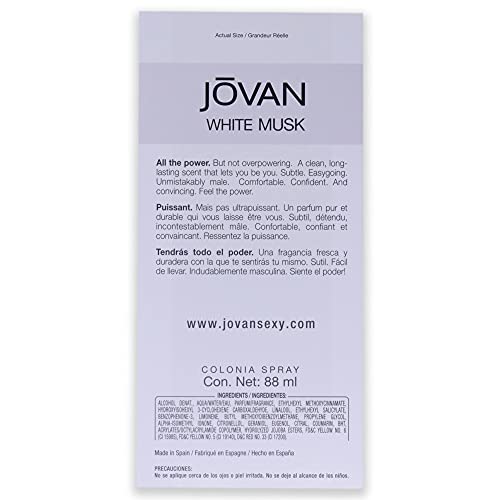 Jovan Musk for Men Eau de Cologne Spray 3 fl oz (Pack of 1), Notes of Carnation, Lavender, and Amber, Men's Fragrance, Long Lasting, Everyday Fragrance, Travel Size