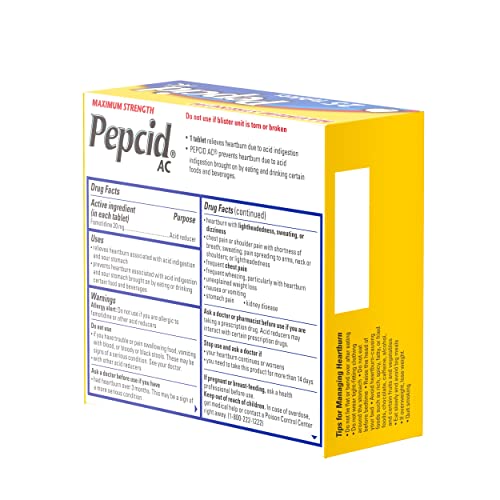 Pepcid AC Maximum Strength Heartburn Relief Tablets, OTC Medicine Prevents & Relieves Heartburn & Acid Reflux Due to Acid Indigestion, 20mg Famotidine Acid Reducer, Fast-Acting, 50 ct