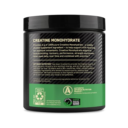 Optimum Nutrition Micronized Creatine Monohydrate Powder, Unflavored, 120 Servings, 600 Grams (Packaging May Vary)