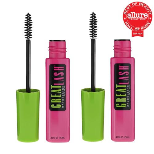 Maybelline Great Lash Washable Mascara Makeup, Volumizing Lash-Doubling Formula That Conditions As It Thickens, Blackest Black, 1 Count