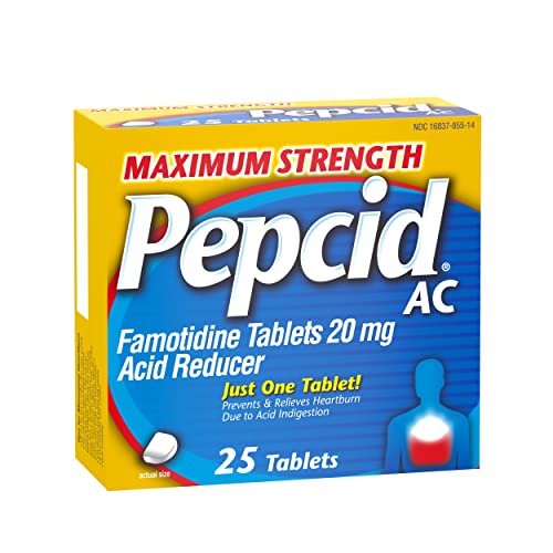 Pepcid AC Maximum Strength Heartburn Relief Tablets, OTC Medicine Prevents & Relieves Heartburn & Acid Reflux Due to Acid Indigestion, 20mg Famotidine Acid Reducer, Fast-Acting, 50 ct
