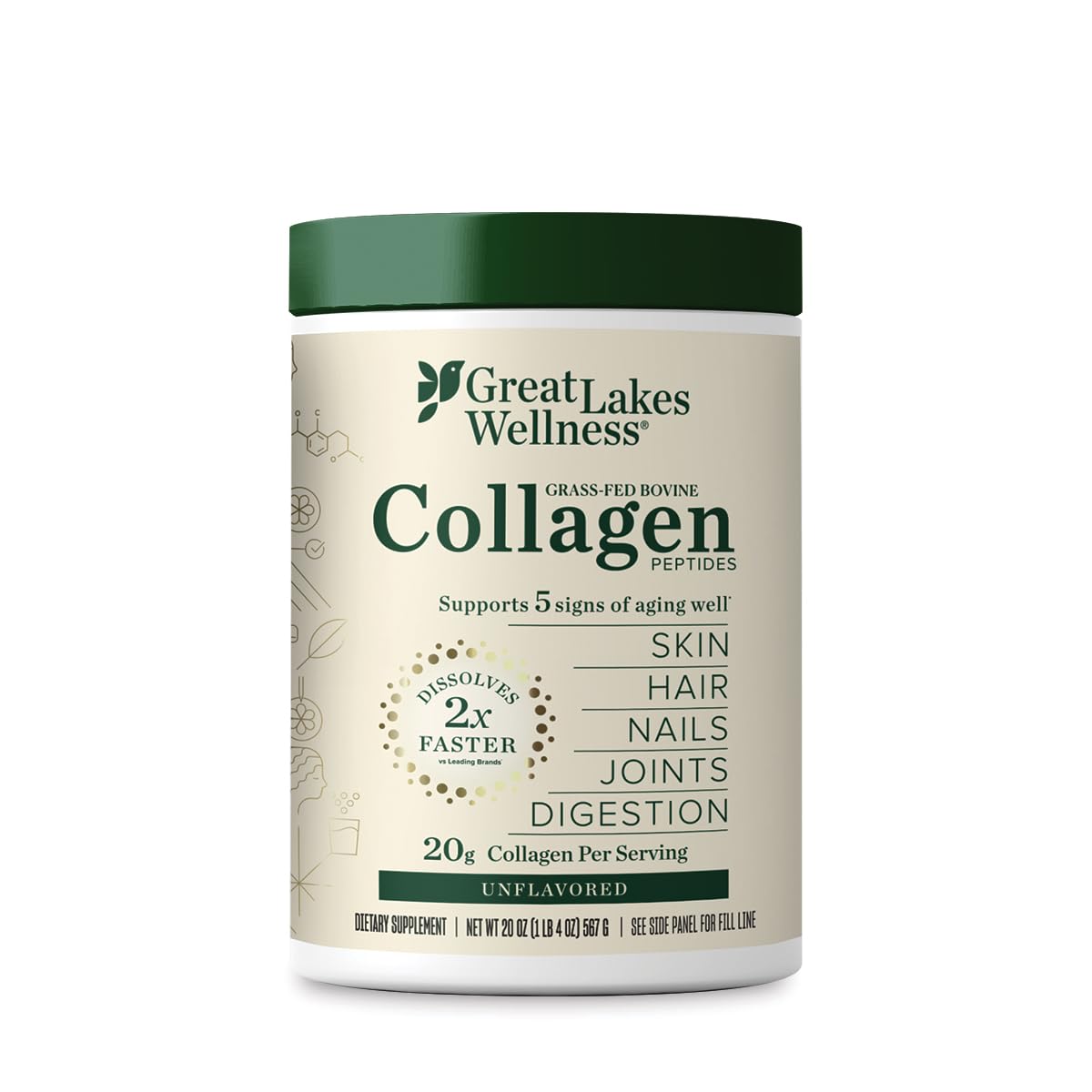 Great Lakes Wellness Collagen Peptides Powder for Skin, Hair, Nails, Joints & Digestion - Unflavored - 22 Servings (Pack of 1)