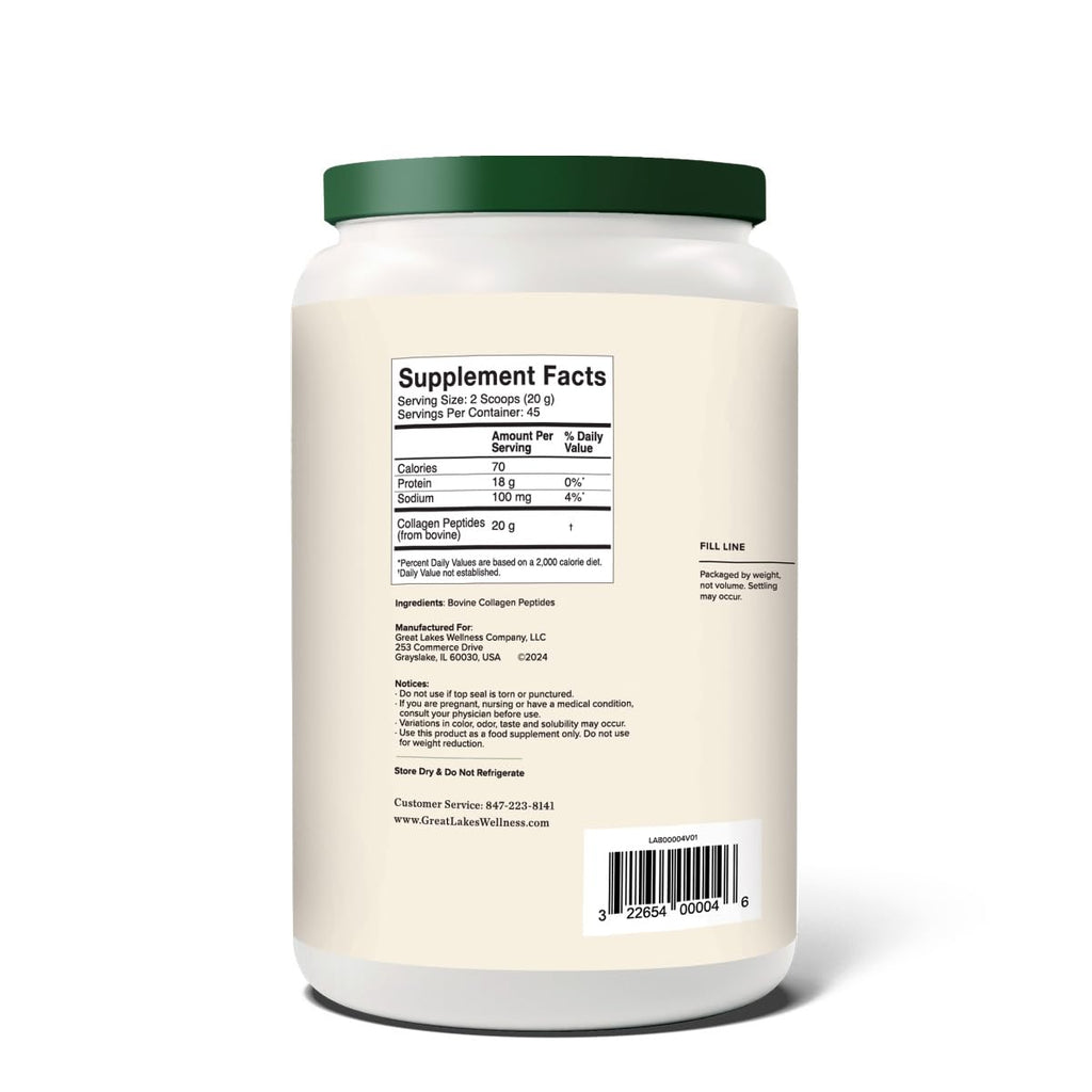 Great Lakes Wellness Collagen Peptides Powder for Skin, Hair, Nails, Joints & Digestion - Unflavored - 22 Servings (Pack of 1)