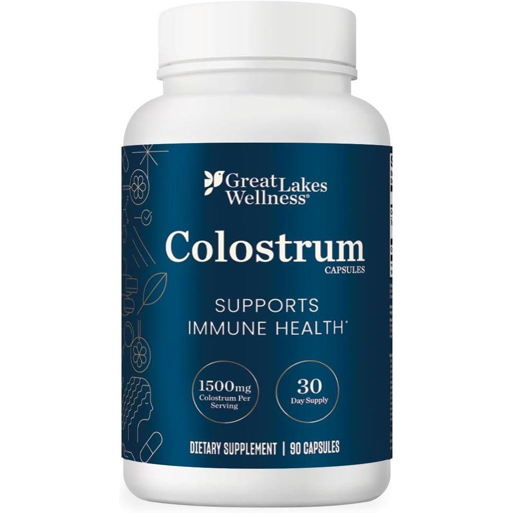 Great Lakes Wellness Colostrum Supplement, 90 Capsules, 1,500mg per Serving, Bovine Colostrum Powder for Immune Support, No Fillers, Third Party Tested