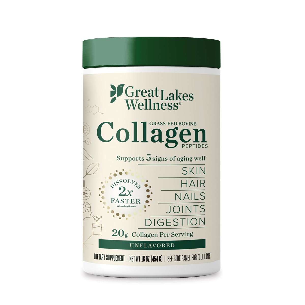 Great Lakes Wellness Collagen Peptides Powder for Skin, Hair, Nails, Joints & Digestion - Unflavored - 22 Servings (Pack of 1)