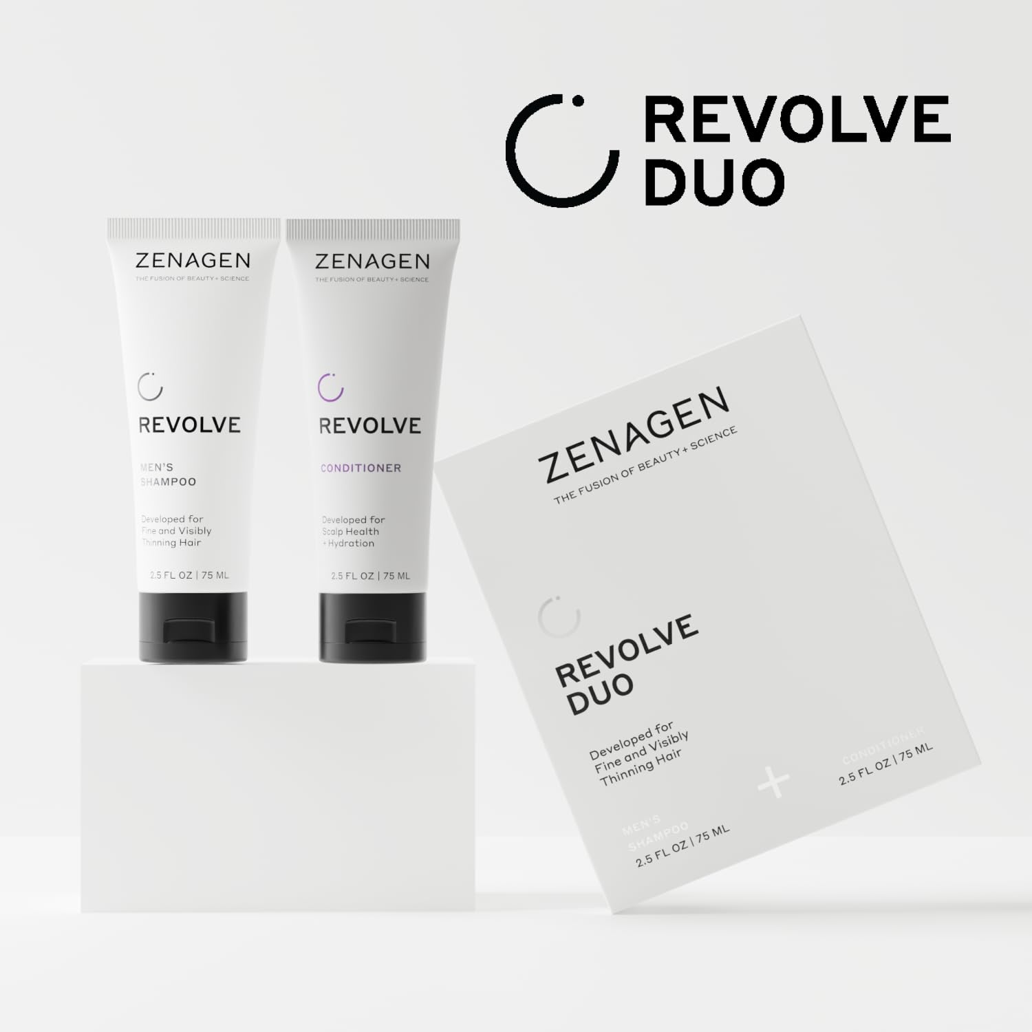 ZENAGEN Revolve Men's Travel Kit | Shampoo + Conditioner for Fine & Visibly Thin Hair, Promotes Thicker Fuller Hair, Plant-Based Formula, Color-Safe, Vegan