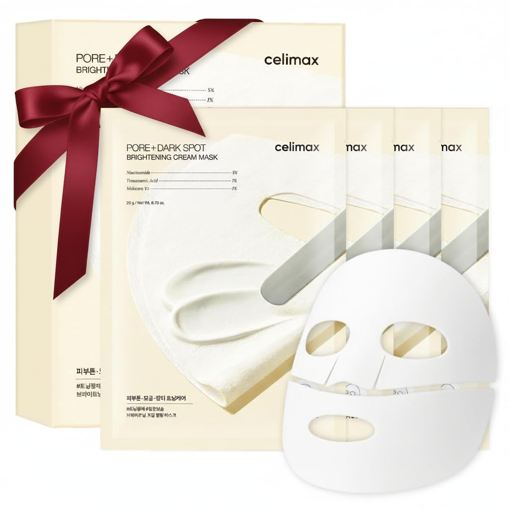 celimax Pore+Dark Spot Brightening Cream Mask 4EA | Non-Sticky Sheet for Enlarged Pores with Niacinamide, Tranexamic Acid, Non-Irritating, Hydrating, Hyperpigmentation, Korean Facial Mask