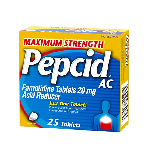 Pepcid AC Maximum Strength Heartburn Relief Tablets, OTC Medicine Prevents & Relieves Heartburn & Acid Reflux Due to Acid Indigestion, 20mg Famotidine Acid Reducer, Fast-Acting, 50 ct