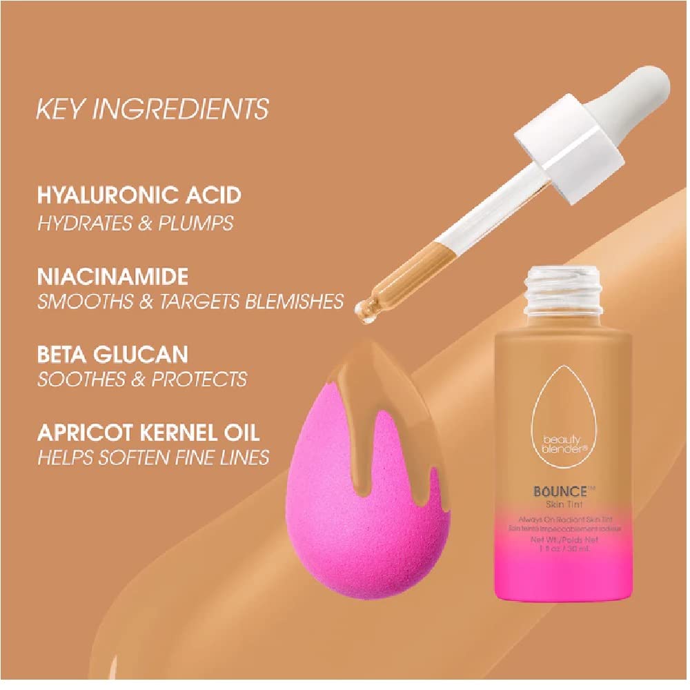 Beautyblender 12-Hour Always on Radiant Skin Tint, Breathable Serum Foundation Stays Put for All Day Long Wear, Infused with Hyaluronic Acid & Niacinamide, Medium 1