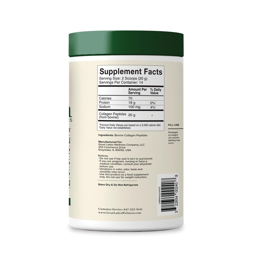 Great Lakes Wellness Collagen Peptides Powder for Skin, Hair, Nails, Joints & Digestion - Unflavored - 22 Servings (Pack of 1)