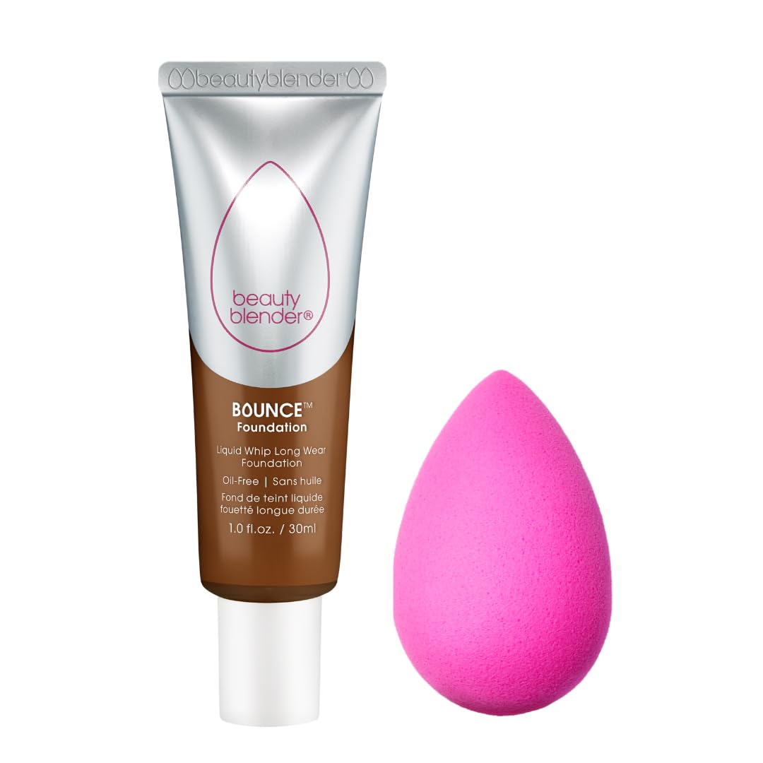 Beautyblender Bounce Liquid Whip Long Wear Foundation (4.50 W Deep Sienna) & Original Pink Beauty Blender Makeup Sponge Bundle