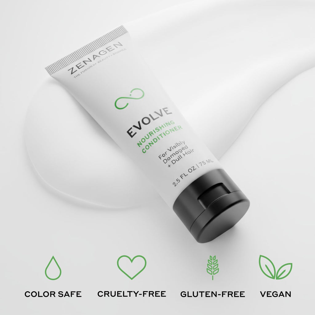 ZENAGEN Evolve Repair + Protect Travel Duo | Nourishing Shampoo + Conditioner, Repairs & Strengthens Damaged Hair, Promotes Thicker Fuller Growth, Plant-Based, Color-Safe, Vegan, 2.5 oz