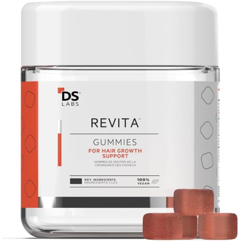 DS Labs Revita Hair Vitamin Gummies - Support for Thicker, Fuller Looking Hair, With Biotin, Zinc, Vitamin D, Iron, Magnesium & Melatonin, Vegan, Gluten-Free, Gelatin-Free, 60 Gummies