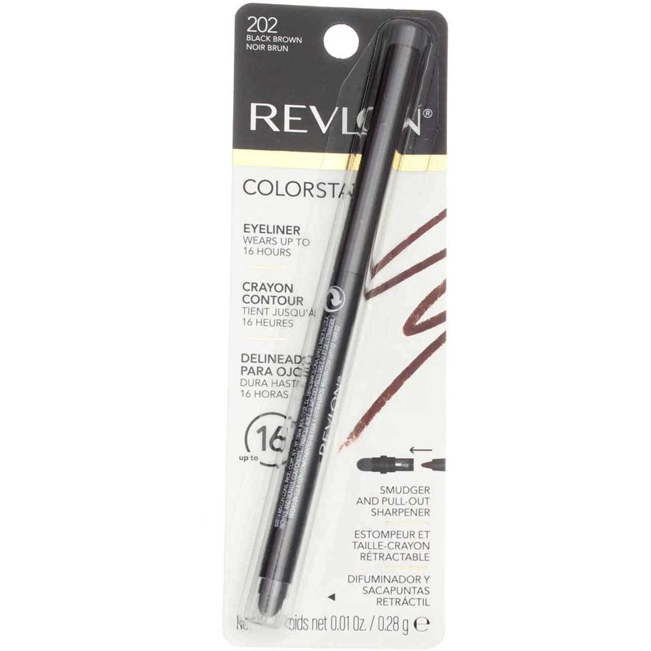 Revlon ColorStay Pencil Waterproof Eyeliner, Smudge-Proof, Eye Makeup with Built-In Sharpener, Stocking Stuffer for Women, 202 Black Brown, 0.01 oz