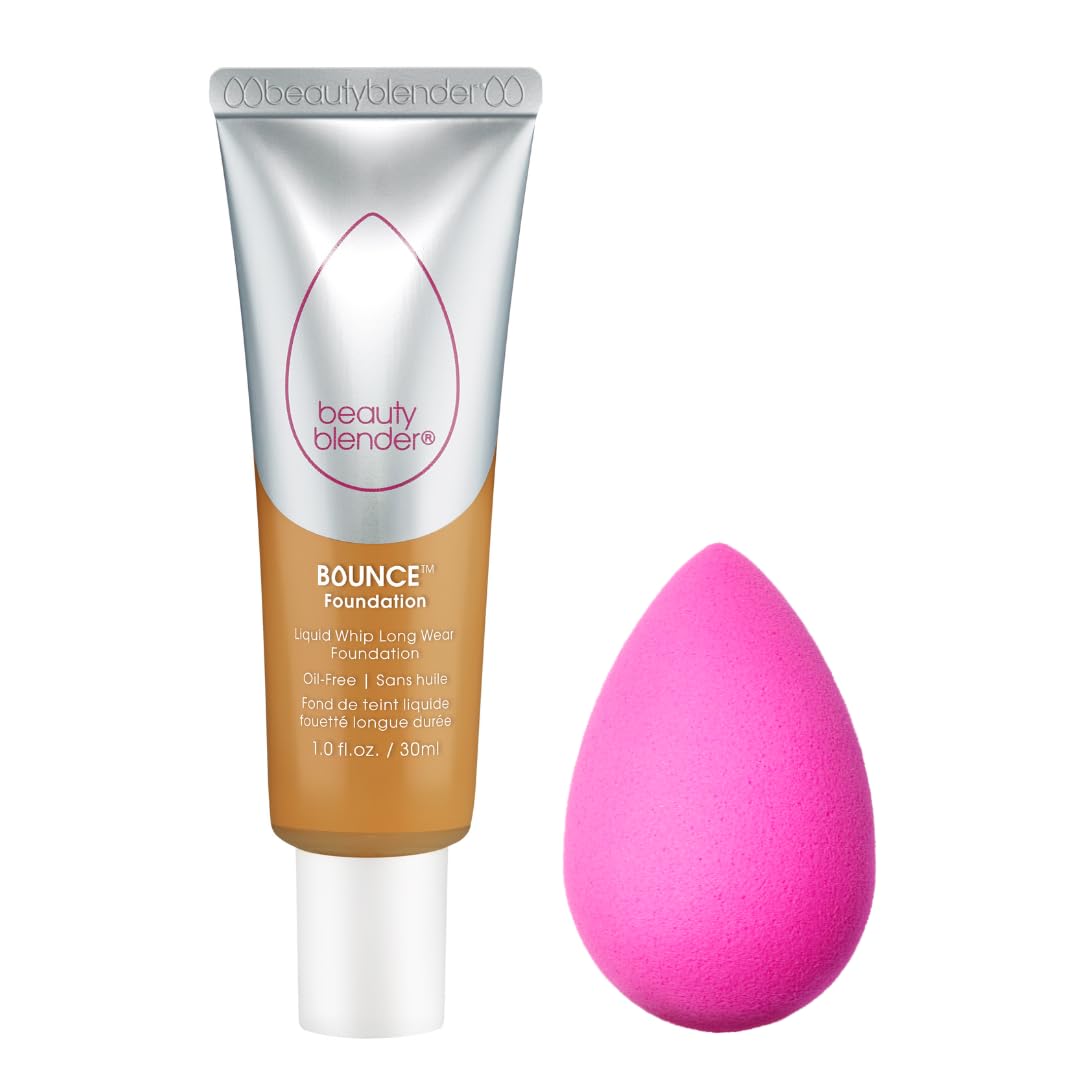 Beautyblender Bounce Liquid Whip Long Wear Foundation (4.05 W Tan Pecan) & Original Pink Beauty Blender Makeup Sponge Bundle