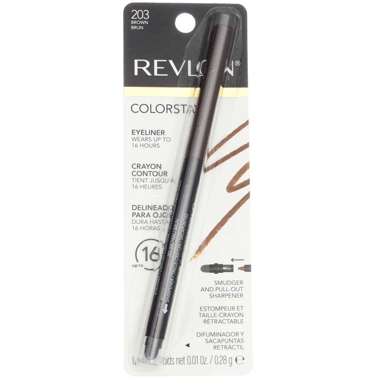 Revlon ColorStay Pencil Waterproof Eyeliner, Smudge-Proof, Eye Makeup with Built-In Sharpener, Stocking Stuffer for Women, 202 Black Brown, 0.01 oz