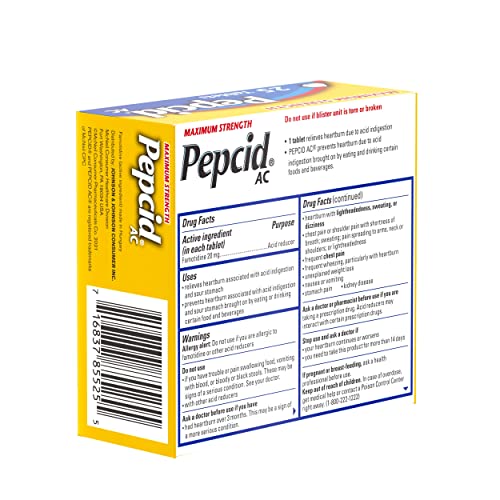 Pepcid AC Maximum Strength Heartburn Relief Tablets, OTC Medicine Prevents & Relieves Heartburn & Acid Reflux Due to Acid Indigestion, 20mg Famotidine Acid Reducer, Fast-Acting, 50 ct