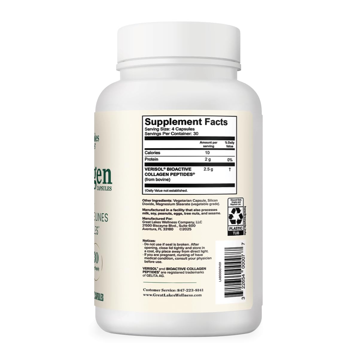 Great Lakes Wellness Collagen Peptides Powder for Skin, Hair, Nails, Joints & Digestion - Unflavored - 22 Servings (Pack of 1)