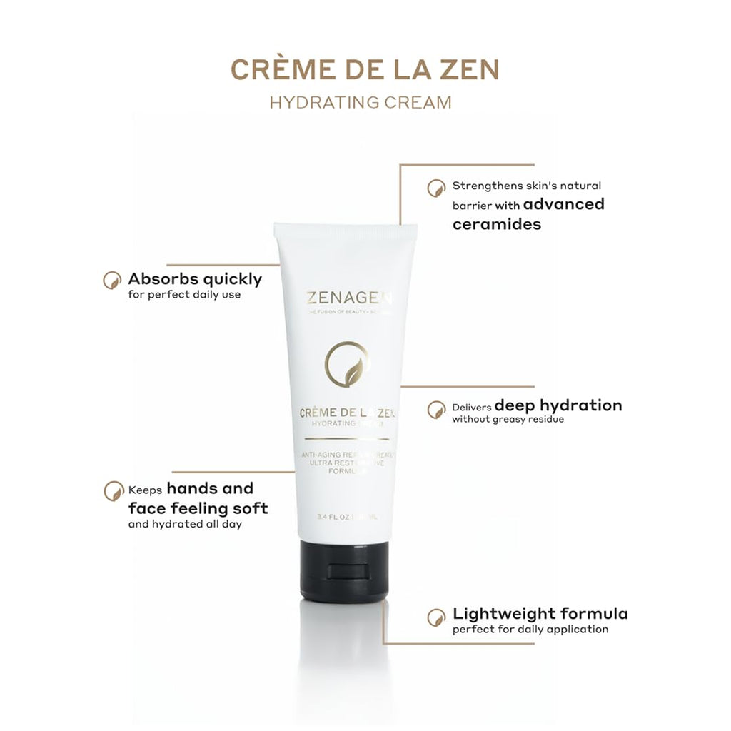 Zenagen Creme De La Zen Hydrating Hand Cream | Anti Aging Repair Cream, Ultra Restorative Formula, 3.4 Fl Oz