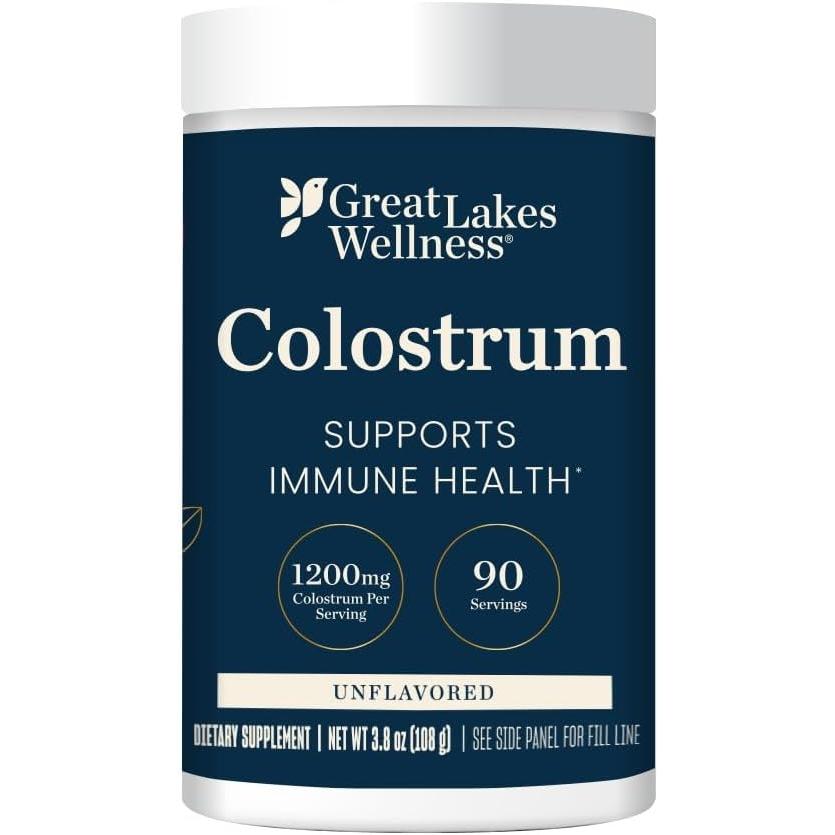 Great Lakes Wellness Colostrum Supplement Powder, 90 Servings (3.8oz), 1200mg per Serving, Pure Bovine Colostrum Powder for Immune Support, No Fillers, Third Party Tested