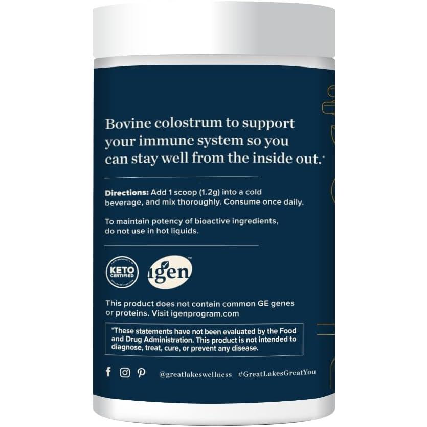 Great Lakes Wellness Colostrum Supplement Powder, 90 Servings (3.8oz), 1200mg per Serving, Pure Bovine Colostrum Powder for Immune Support, No Fillers, Third Party Tested