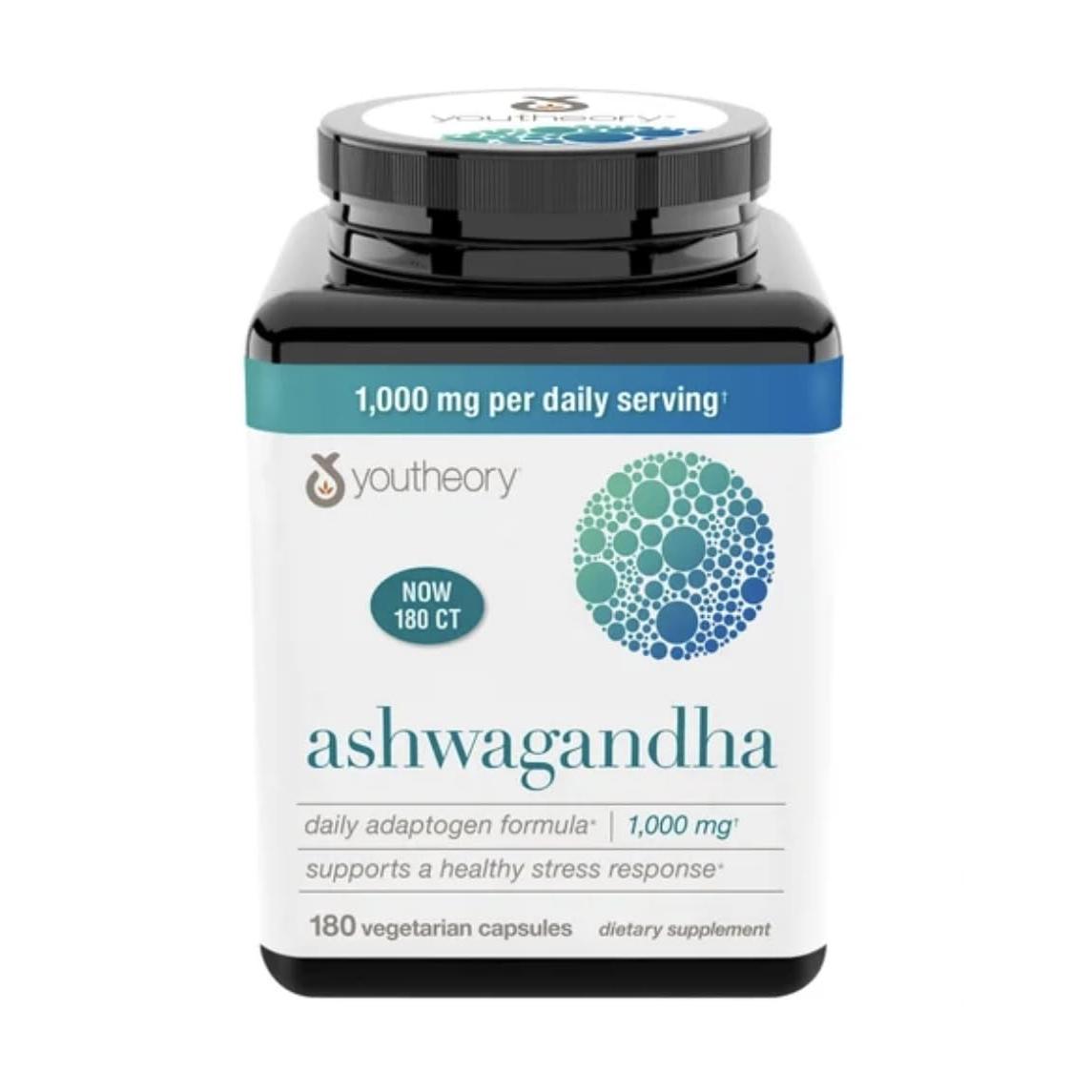 Youtheory Ashwagandha 1000mg with KSM-66 - Helps Support a Healthy Stress Response,180 Capsules (Pack of 1)