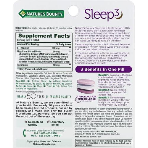 Nature's Bounty Sleep3 10mg. Melatonin, 120 Tablets