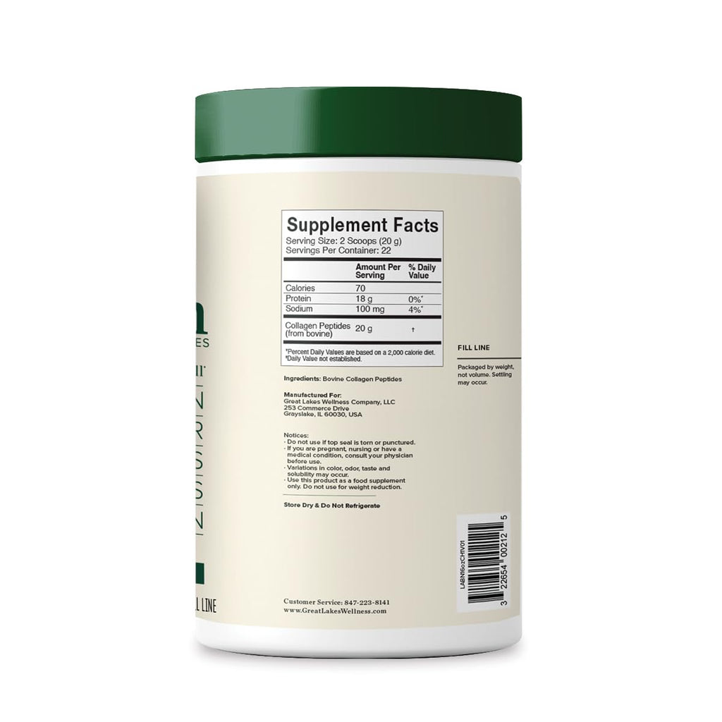 Great Lakes Wellness Collagen Peptides Powder for Skin, Hair, Nails, Joints & Digestion - Unflavored - 22 Servings (Pack of 1)