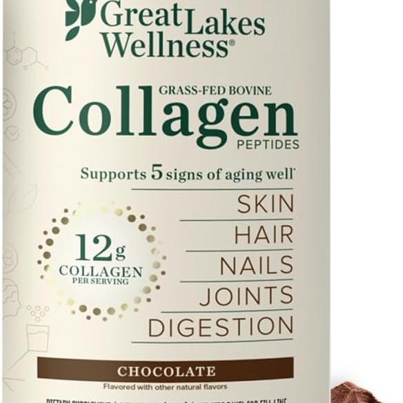 Great Lakes Wellness Collagen Peptides Powder for Skin, Hair, Nails, Joints & Digestion - Chocolate Flavored - Quick Dissolve Hydrolyzed, Non-GMO, Kosher - 10 oz