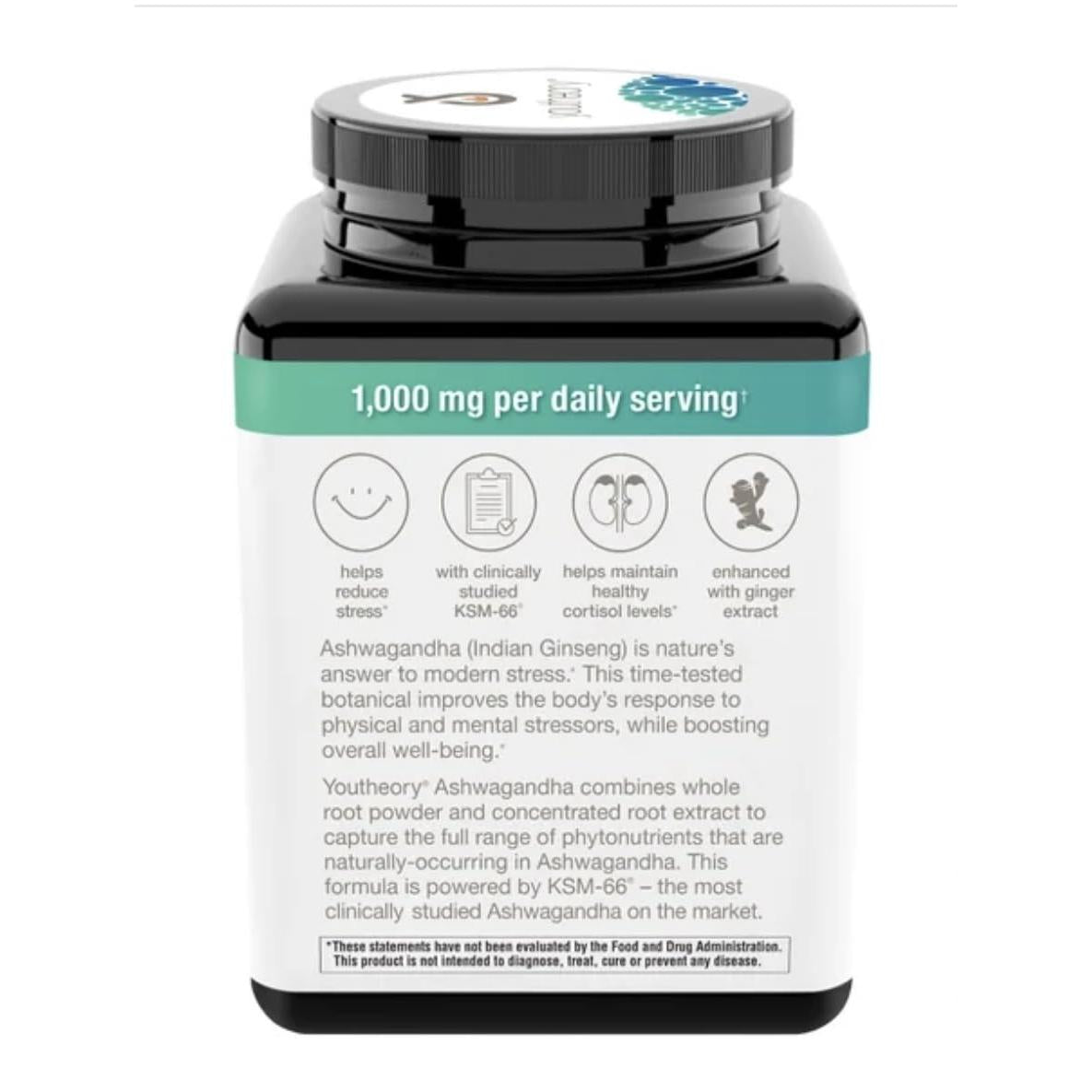 Youtheory Ashwagandha 1000mg with KSM-66 - Helps Support a Healthy Stress Response,180 Capsules (Pack of 1)