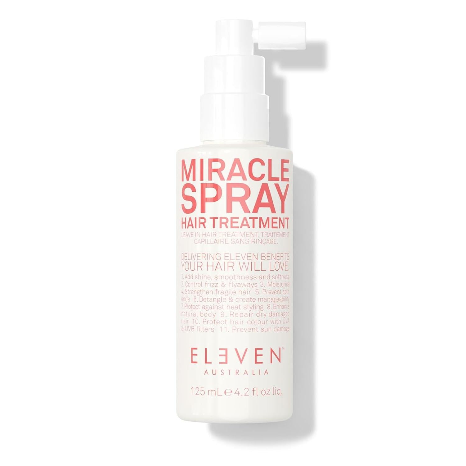 ELEVEN AUSTRALIA Miracle Leave In Hair Treatment Spray - Curly & Straight Hair Care Products for Women & Men, Heat Protection & Detangler, Frizz Control, Repairs Dryness - 4.2 fl oz