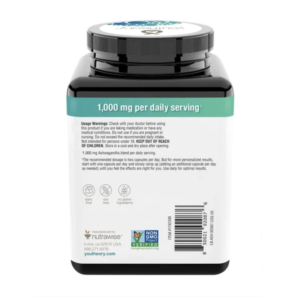 Youtheory Ashwagandha 1000mg with KSM-66 - Helps Support a Healthy Stress Response,180 Capsules (Pack of 1)