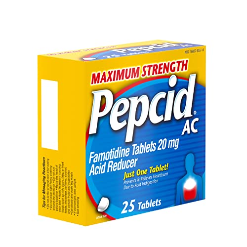 Pepcid AC Maximum Strength Heartburn Relief Tablets, OTC Medicine Prevents & Relieves Heartburn & Acid Reflux Due to Acid Indigestion, 20mg Famotidine Acid Reducer, Fast-Acting, 50 ct