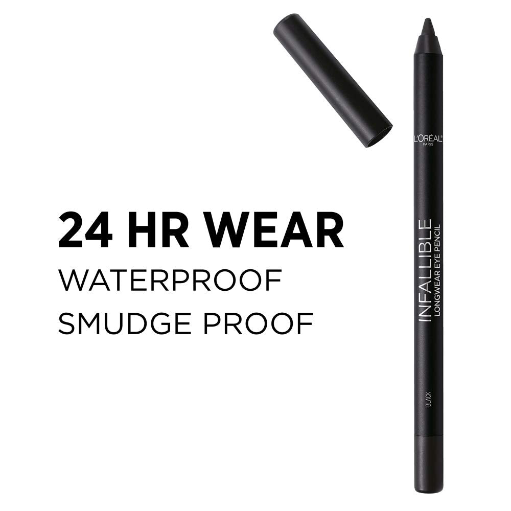 L'Oreal Paris Makeup Infallible Pro-Last Pencil Eyeliner, Waterproof and Smudge-Resistant, Glides on Easily to Create any Look, Black, 0.042 oz., 1 Count