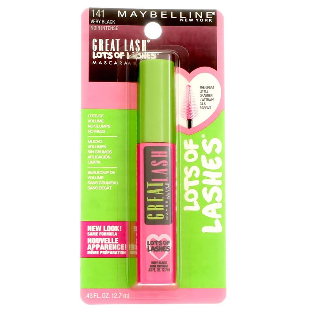 Maybelline Great Lash Washable Mascara Makeup, Volumizing Lash-Doubling Formula That Conditions As It Thickens, Blackest Black, 1 Count