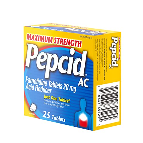 Pepcid AC Maximum Strength Heartburn Relief Tablets, OTC Medicine Prevents & Relieves Heartburn & Acid Reflux Due to Acid Indigestion, 20mg Famotidine Acid Reducer, Fast-Acting, 50 ct