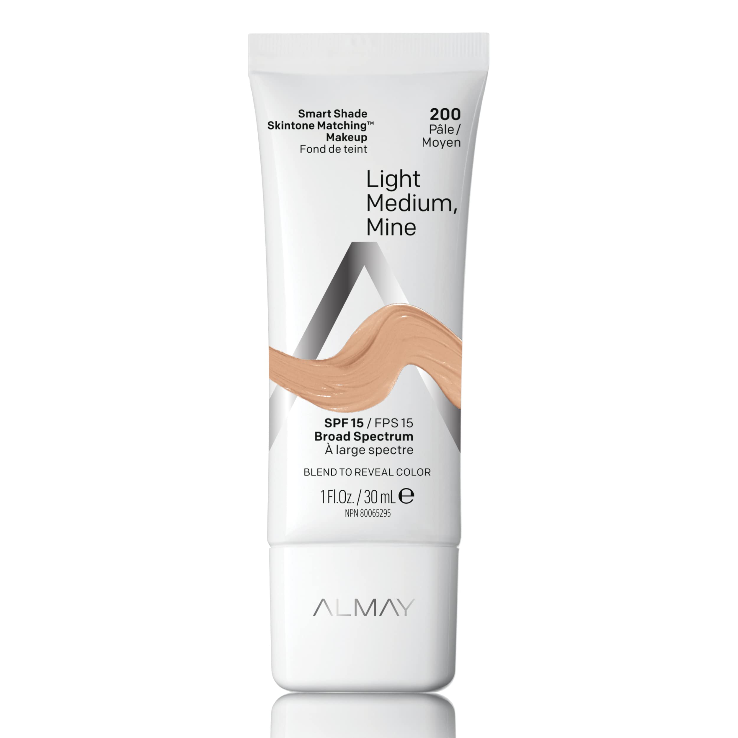 Almay Skintone Matching Foundation, Smart Shade Face Makeup with SPF 15, Hypoallergenic, Oil-Free, Dermatologist-Tested, 200 Light Medium Mine, 1 fl oz
